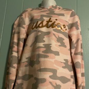 Pink and gray camo with gold lettering justice hoodie